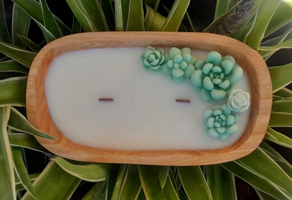 Hand carved wooden bowl with soy wax candle 500ml/600ml - Image 3