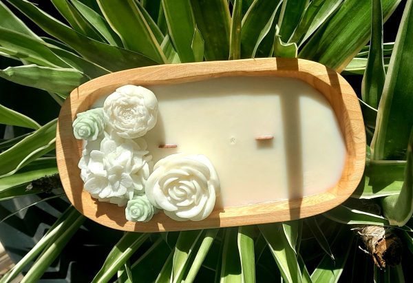 Hand carved wooden bowl with soy wax candle 500ml/600ml - Image 5