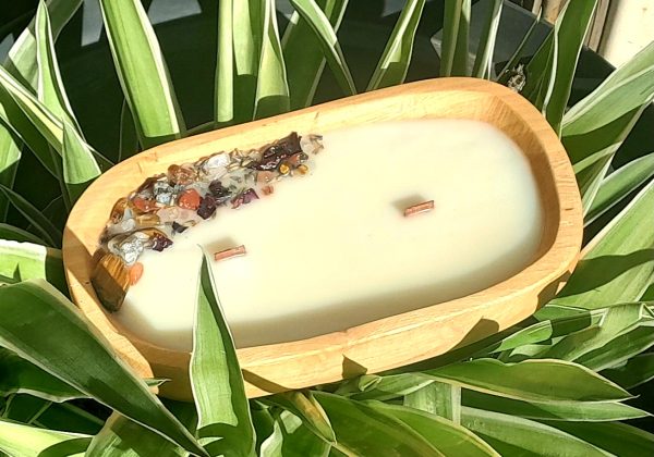 Hand carved wooden bowl with soy wax candle 500ml/600ml - Image 6