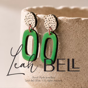 Green & White Dotted Wooden Earrings