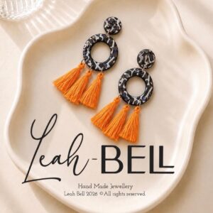 Black Marble & Orange Tassel Earrings