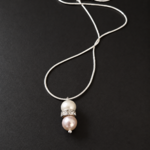 Willow Luna blush and white freshwater pearl pendant necklace with crystal spacer
