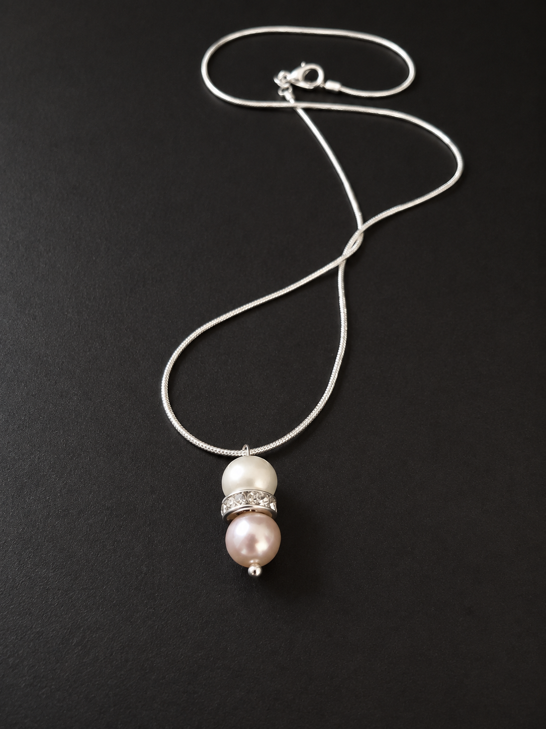 Willow Luna blush and white freshwater pearl pendant necklace with crystal spacer