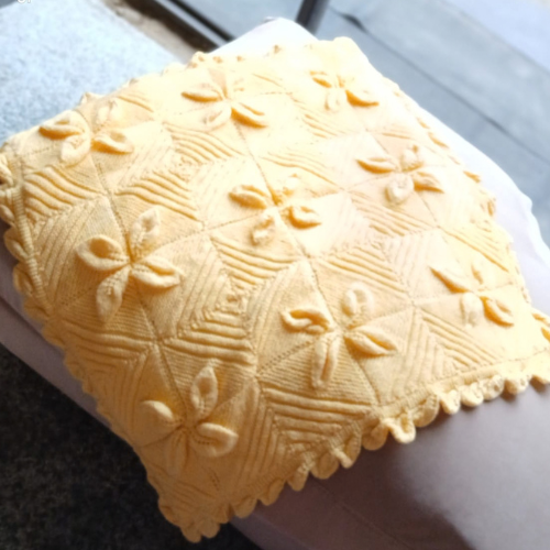 Handknitted Yellow <br>Pram Blanket Handknitted Yellow Pram Blanket