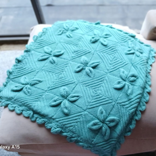 Handknitted Blue <br>Pram Blanket Hand Knitted Lined Pram Blanket